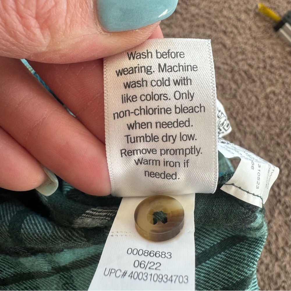 Sonoma Goods for Life Green Plaid Flannel Shirt Button Up 100% Cotton PL Petite - Picture 7 of 9
